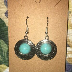 Vintage Round Scroll Bohemian Blue Stone Drop Earring NWOT
